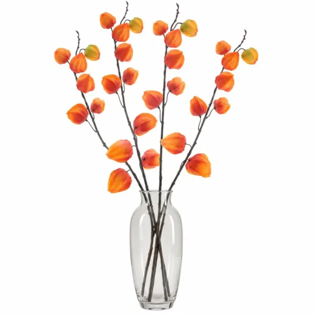Bellatio Design Kunstbloem Lampionplant/physalis tak - 4x - 73 cm - oranje - zijde bloemen - Kunst herfst takken