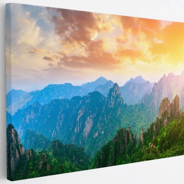 Saammp Canvas Schilderij - Groene bergtoppen - Landschap - Natuur - 30x20 - Foto op canvas - Wanddecoratie - Muurdecoratie Woonkamer - Slaapkamer decoratie - Canvas Print Multicolor
