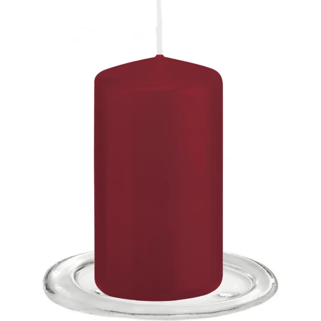 Trend Candles Stompkaarsen met glazen onderzetters set van 2x stuks bordeaux rood 6 x 12 cm