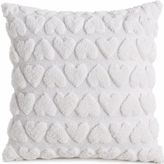 SWGOTA Beige pluchen kussenhoes 45 x 45 cm met hartjes in reliëf - Vierkant, enkelzijdig - Voor bank, stoel en bed - Zonder binnenkussen