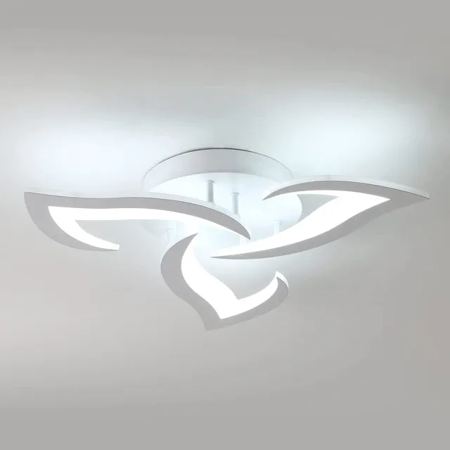 Riserva LED Plafondlamp modern minimalistisch onregelmatig wit, zwaluwstaart design 3‑lichts 52cm, 36W koud wit 6500K Ra80, ijzer + acryl, voor woonkamer slaapkamer keuken