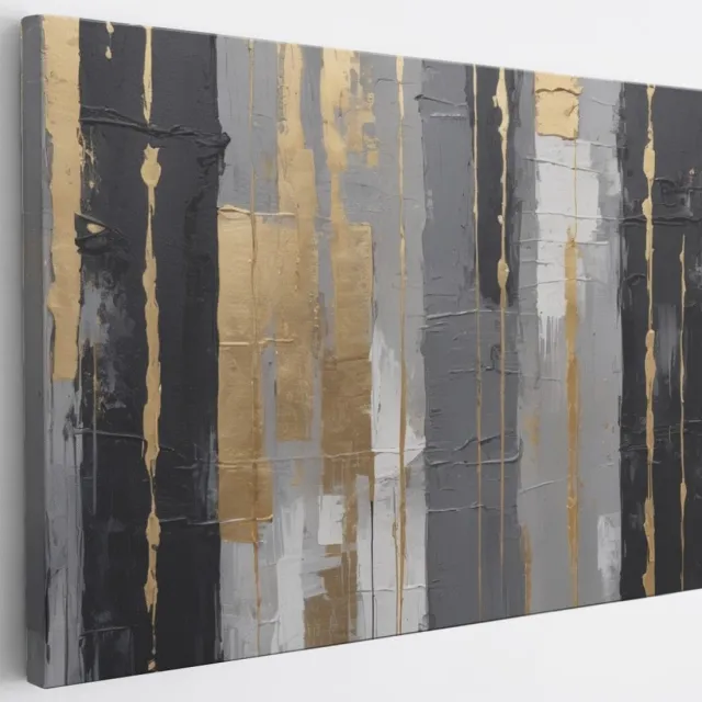 Saammp Canvas Schilderij - Zwart goud - Abstract - 150x100 - Foto op canvas - Wanddecoratie - Muurdecoratie Woonkamer - Slaapkamer decoratie - Canvas Print Multicolor