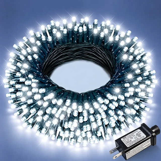 Nosheir Kerstmis LED Lichtsnoer Geel - 50 Meter 1000 LED Lampjes - 8 Lichtstanden Krachtig en Waterdicht - voor Binnen en Buiten - Geschikt voor Feestdecoratie - Wit