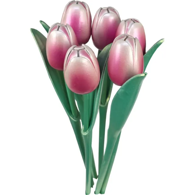 ELCEE-HALY BV ELCEE-HALY - Bosje van 6 houten decoratie tulpen - Metallic Lila - 34cm