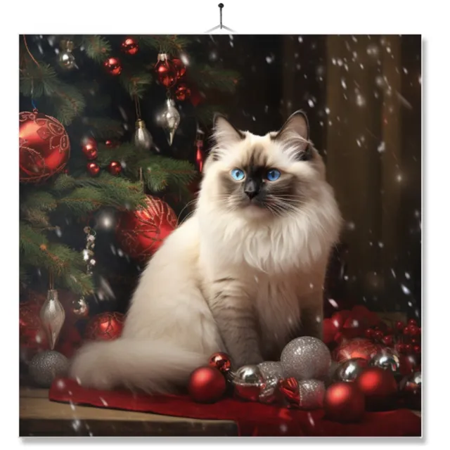 MC Living Tegel Met Opdruk | Geschenk | Kat Bij Kerstboom | Birmaan Ontwerp 1