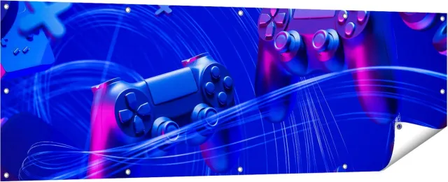 Gards Tuinposter Twee Gaming Controllers - Gamen - 180x60 cm - Tuindoek - Tuindecoratie - Wanddecoratie buiten - Tuinschilderij Multikleur