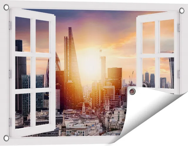 Gards Tuinposter Doorkijk Londen Stad bij Zonsopgang - 60x40 cm - Tuindoek - Tuindecoratie - Wanddecoratie buiten - Tuinschilderij Wit