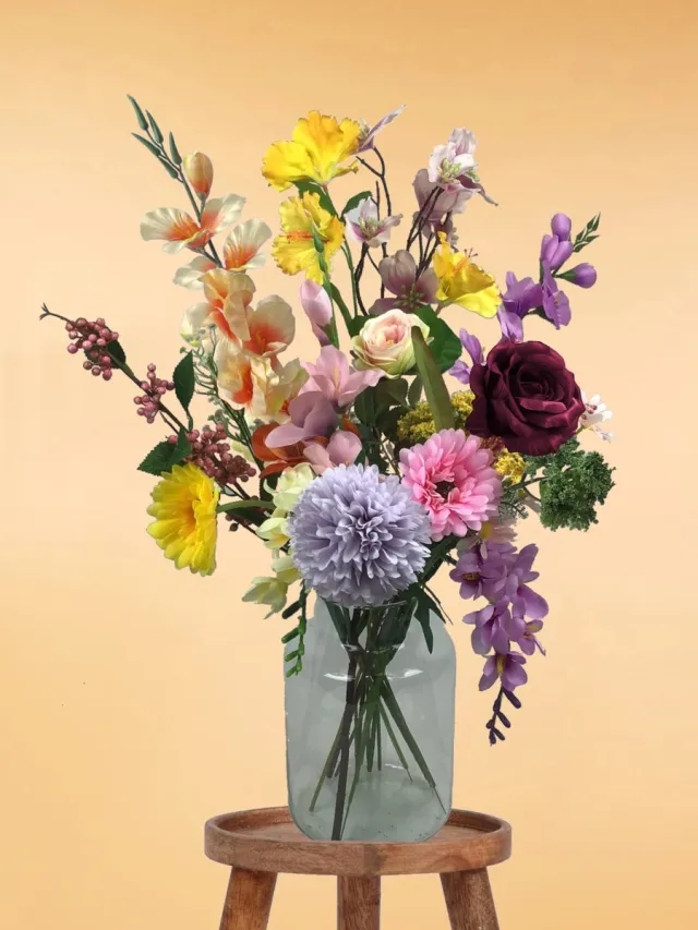 The Bloomistic Company The Bloomistic® – Zijden Boeket – 60-70 cm hoog – Kunstbloemen – 19 stelen – moederdag – nepbloemen – housewarming cadeau – voor haar – decoratie woonkamer Citrus Bloom