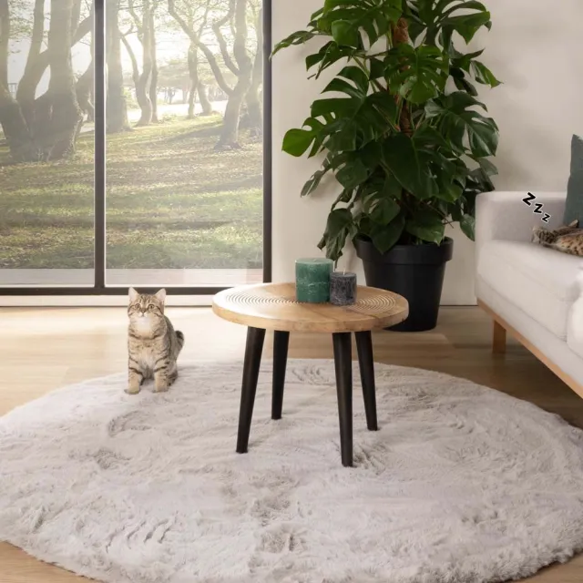 Tapeso Rond hoogpolig vloerkleed - Comfy Plus lichtgrijs 120