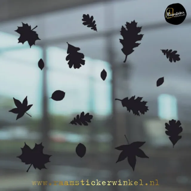 S&D RSW Raamstickers Herfstbladeren - Herfst – Herfstbladeren – Herbruikbaar – Set van 16 Stuks – Raamdecoratie zwart