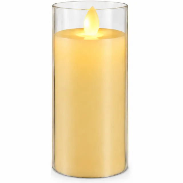 SWGOTA led kaarsen met bewegende vlam - cilindermodel 7,8 x 20 cm, vlakke rand, warm licht, op batterijen, batterijen niet inbegrepen Crème