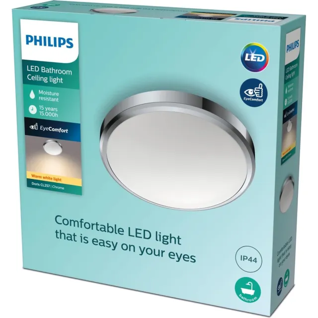 Philips Doris badkamerplafonnière - chroom - groot - 17 W zilver