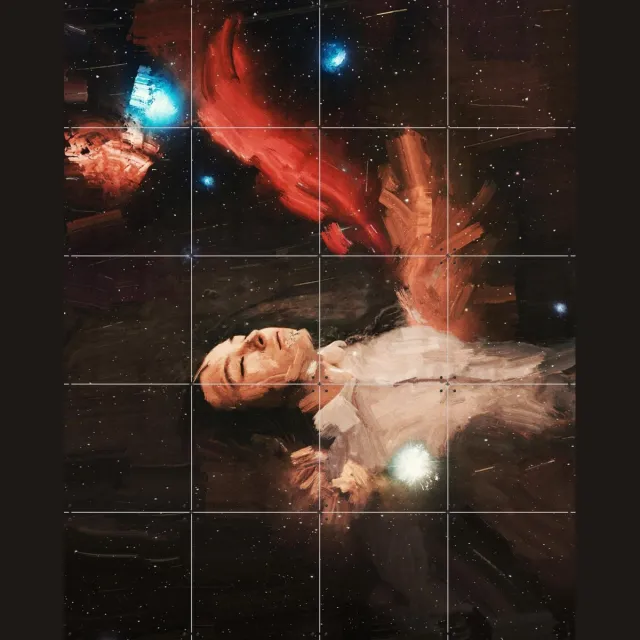 IXXI Swimming In Space, Vineet Suresh - 80 x 100 cm - Grote wanddecoratie en posters - Modern, Surrealisme, Olieverf, Kwaststreken, Abstract, Digitale Zwart / Rood / Blauw