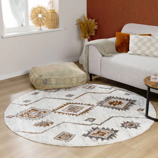 Fraai Rond hoogpolig vloerkleed - Blend Aztec Terracotta | Uniek - Ø 200cm