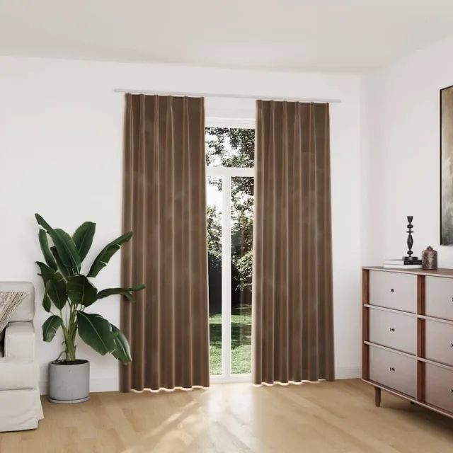 vidaXL Gordijnen verduisterend 2 st met haken 140x225 cm fluweel beige