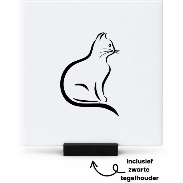 Hacebo Kat tegeltje met tegelhouder - Katten - Katten liefhebber - tegeltjes met tekst - Katten pootjes Sleutelhanger - Katten - Poesje sleutelhanger - Cadeau kat - Cat keychain - Kattenspeelgoed - spreuktegels - 10.8x10.8 CM Wit