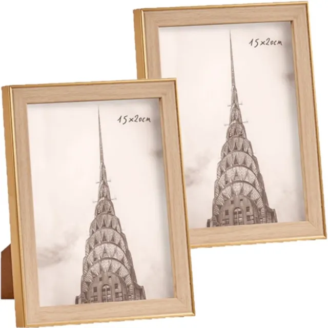 Arte r 2x stuks kunststof fotolijst goud met hout geschikt voor een foto van 15 x 20 cm Goudkleurig