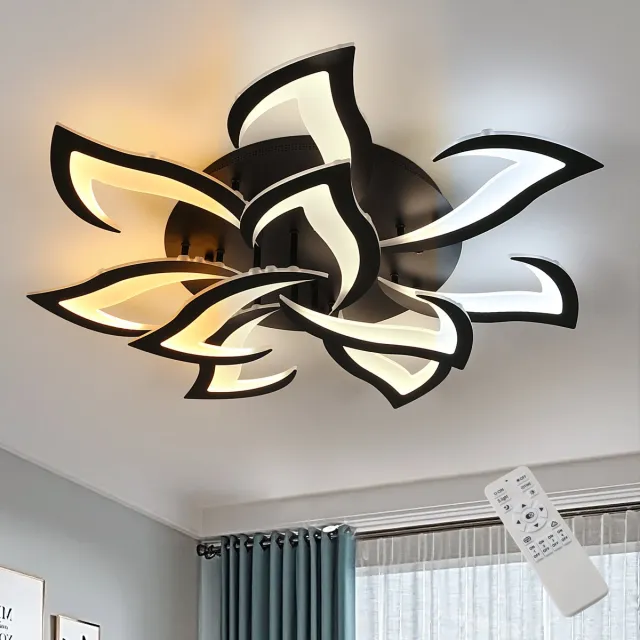 Haobosic Dimbare 10Lotus LED Plafondlamp-84W 9450LM-3000-6500K-82cm Diameter zwart