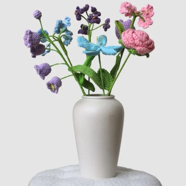 Woolbloom kunstbloemen - Gehaakte Bloemenboeket - pastelkleuren - interieurdecoratie - onderhoudsvrij roze