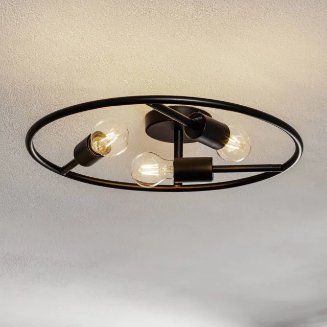 Lucande plafondlamp design - 3lichts - Staal - H: 15.5 cm - E27 - zwart