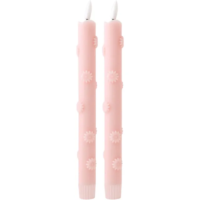 Aifcandles LED Dinerkaarsen Roze met 3D Bloemenreliëf – Set van 2 – Incl. Batterijen – Werkt met Afstandsbediening – Aifcandles Roze 3D Bloemen