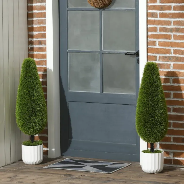 REDOM Kunstplant Zypresse 2er-set - 980 bladeren per set - met sierpot en kunstgras - voor binnen en buiten - kunststof - 90 cm Green