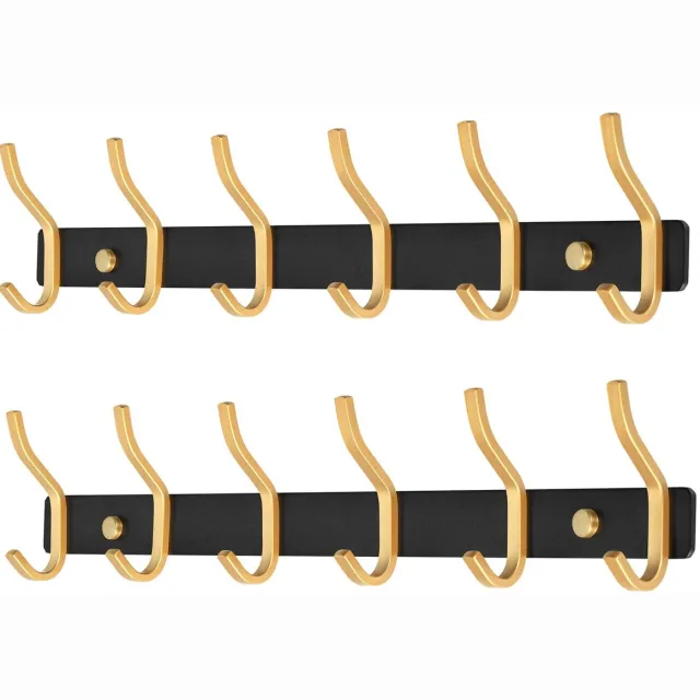 Ibenzoa Garderobe Muurhaken Set van 6 voor Slaapkamer, Badkamer en Keuken in Elegante Zwart-Gouden Afwerking ZwartGoud