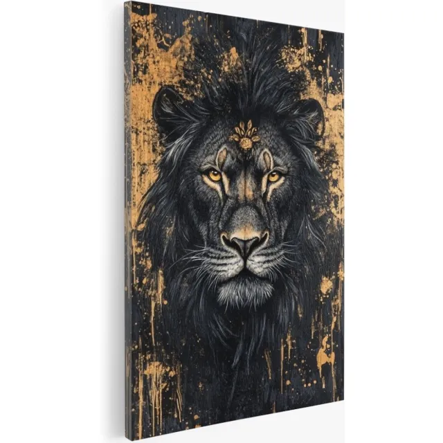 Saammp Canvas Schilderij - Zwarte Leeuw - Dieren - Natuur - 60x90 - Foto op canvas - Wanddecoratie - Muurdecoratie Woonkamer - Slaapkamer decoratie - Canvas Print