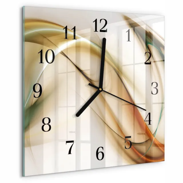TULUP Wandklok - Abstractie Klok Glas Met Opdruk - 30x30 cm - Veelkleurig Moderne Wandklok Glas - Zwarte Handen - Vierkante Wandklok - Wandklok Glas Decoratie - Gekleurde Glazen Klok