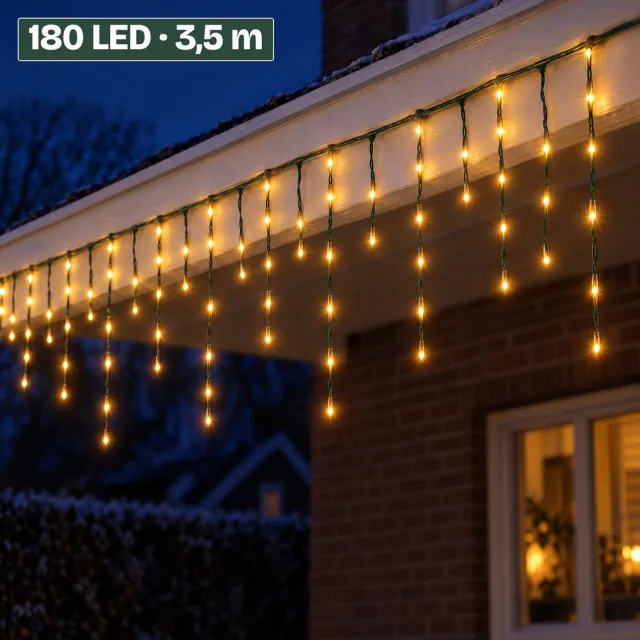 Levano Kerstverlichting Buiten 180 LED 350 cm - Kerstversiering - IJspegel Verlichting - Lichtslinger voor Binnen en Buiten - Lichtgordijn Kerst - Kerstverlichting Binnen - Kerstlampjes Extra Warm Wit - Veranda Verlichting - Lichtsnoer IJspegels