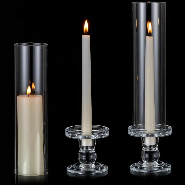 Allecto Plus Glas Kaarshouders Set van 2 - Transparante Lange Kandelaar voor Wedding Centrepieces - Taper Kaarsenstandaard met Open Eindigend Glas - Cilinder Kandelaar voor Pillar Kaarsen 35cm - Decoratie voor Tafels Any