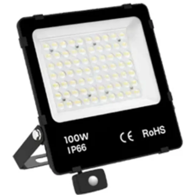 Tsong LED schijnwerper 100W - Koelwit 4000K - 15.000 lm - 150 lm/W - 90° - bewegingssensor - IP66