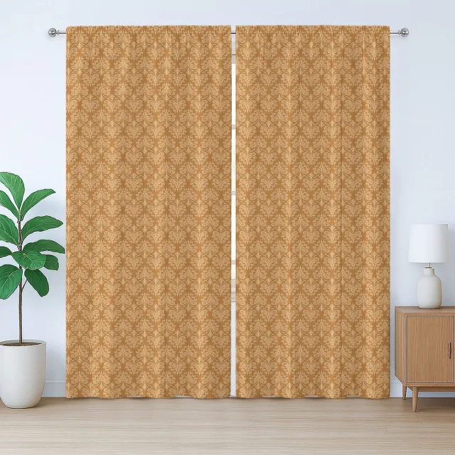 ABAKUHAUS Damast Rustiek Gordijn, Rococo Renaissance Stijl, Geplooid Gordijn met Lussen en Haken voor de Slaapkamer, 280 x 225 cm, Gemberbeige