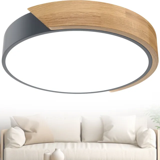 Froadp Plafondlamp hout LED-plafondlamp hout Moderne plafondlampen Rond Lampen Plat Woonkamerlamp Slaapkamerlamp Lamp hout voor hal Keuken Lounge Balkon - Grijs frame - 48W Koud wit 48W Grijs koud licht