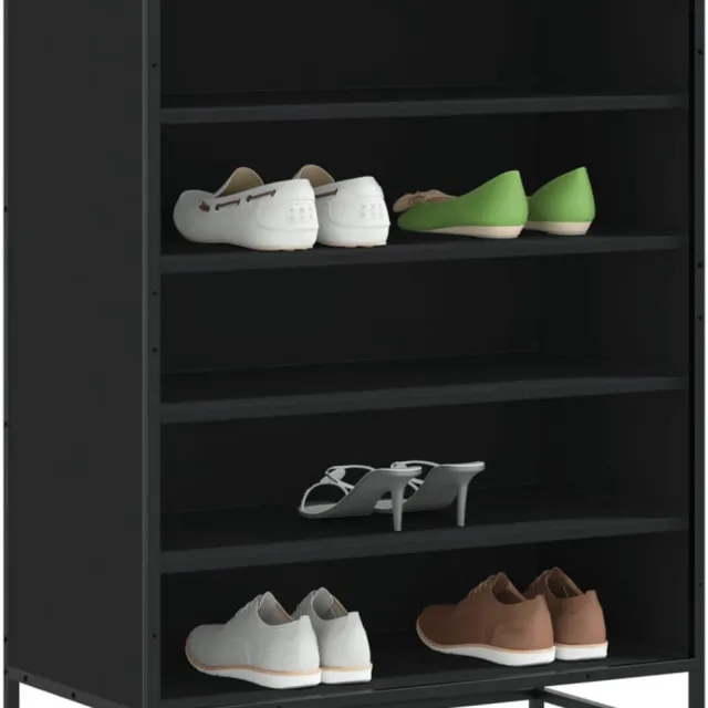 vidaXL Schoenenkast - 75x38x97,5 - cm - bewerkt - hout - en - metaal - zwart