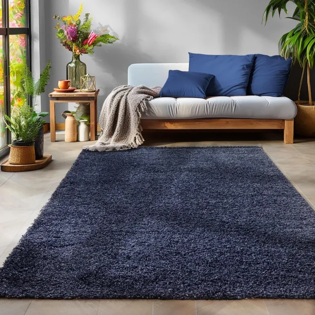 Muratap Basic Shaggy vloerkleed Donker Blauw Hoogpolig- 120x170 CM