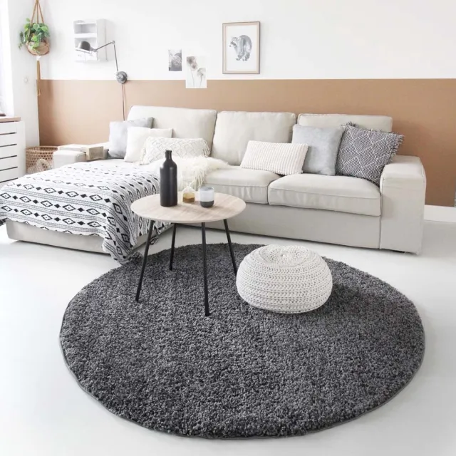 Tapeso Rond hoogpolig vloerkleed - Shaggy Trend grijs 80