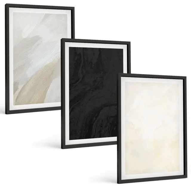 Coloray 3-Delige Schilderij Set - Structuren In Verschillende Tinten Minimalisme - 40 x 60 cm - Stijlvolle Wanddecoratie - Interieur Zwarte lijst