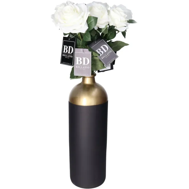 Bellatio Design Kunstbloem Roos Dijon - 3x - 64 cm - creme wit - zijde kunstbloemen - Boeket - stelen - rozen