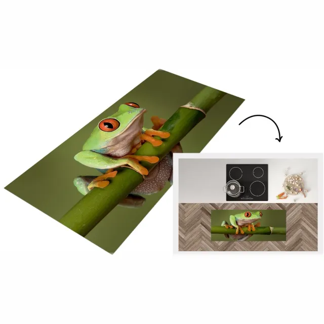 KitchenYeah Keukenloper - Loper keuken - Kikker - Groen - Tak - Keukenloper vinyl Multicolor