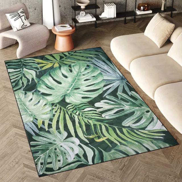 Tapiso Flannel Printed Vloerkleed Botanisch Groen Antislip Wasbaar Tapijt Maat- 160x230