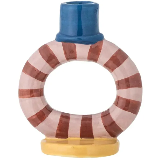 Bloomingville Kandelaar aardewerk Tacana roze 12cm blauw