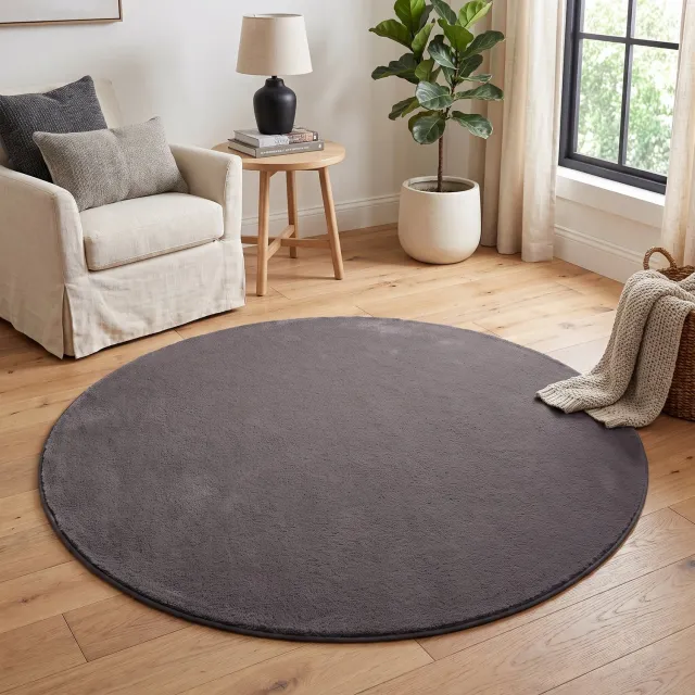 Tapiso Lumi Rond Vloerkleed Donkergrijs Zacht Antislip Wasbaar Slaapkamer Woonkamer Tapijt