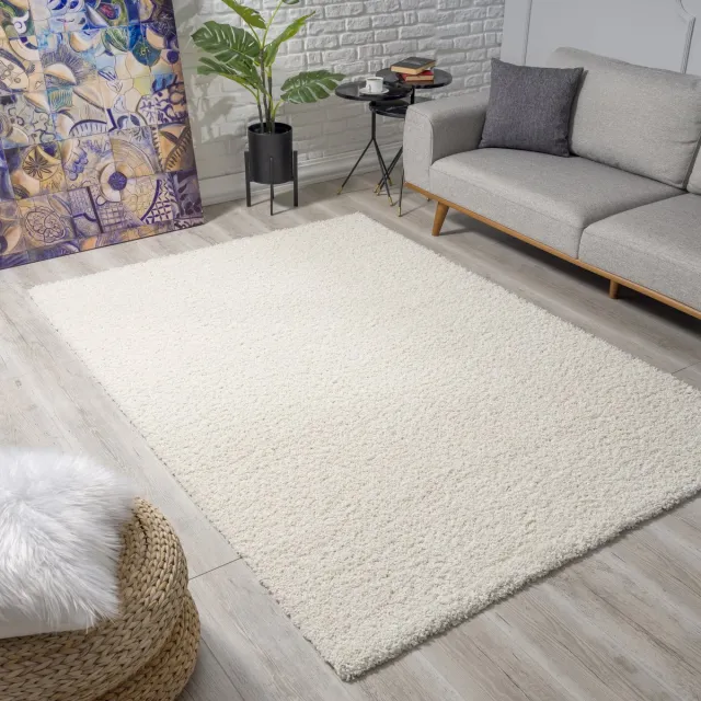 Muratap Loca Shaggy Vloerkleed – Modern Uni Effen – Creme Hoogpolig & Zacht- 160x230 CM