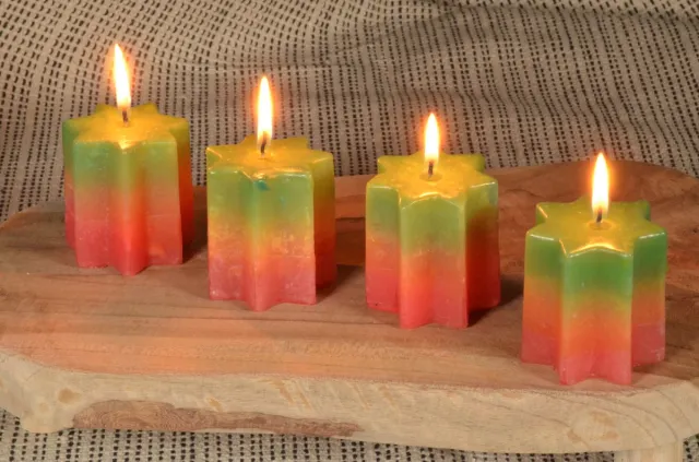 MilaNNE 4x fraaie handgemaakte Ster kaarsen (A) in 3 kleuren 6x6 cm, komt in geschenkdoos, gemaakt door Candles by MIlanne KERST SPECIAL rood