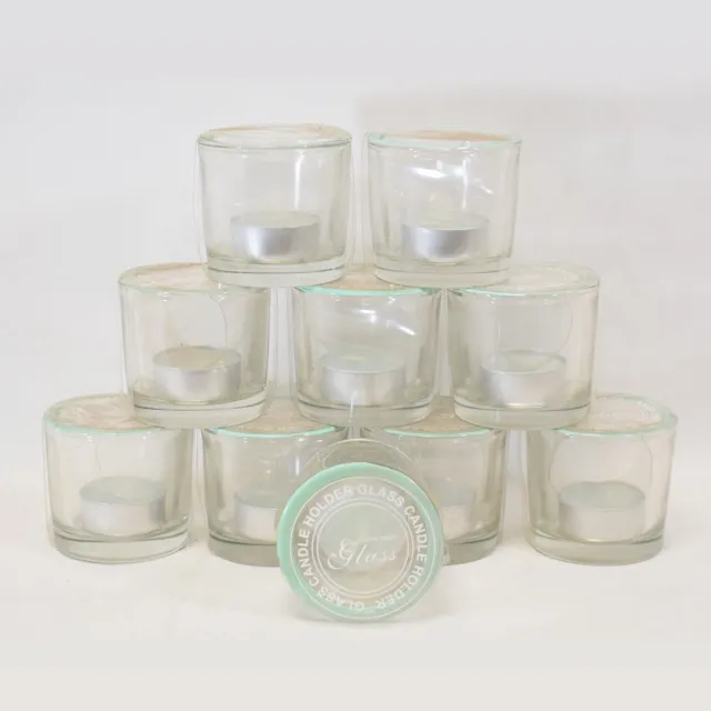 ZoeZo Design 10 stuks - waxinelichtjeshouder - zwaar glas - glas - licht groene rand - met theelichtjes - H6 x Ø6 cm - herbruikbaar lichtgroen - helder glas