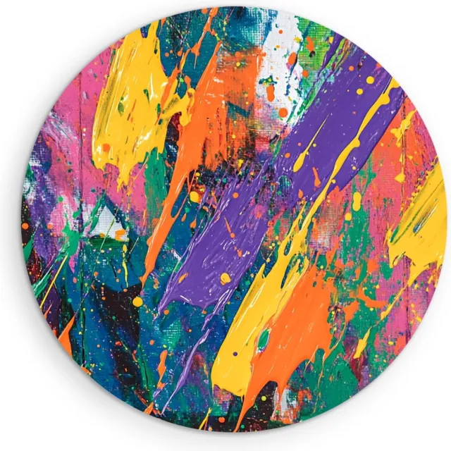 Saammp Forex Muurcirkel - Kleurrijke penseelstreken - Abstract kunstwerk - Ø 50 - Wandcirkel - Wanddecoratie Cirkel - Muurdecoratie Woonkamer - Slaapkamer decoratie - Rond Schilderij