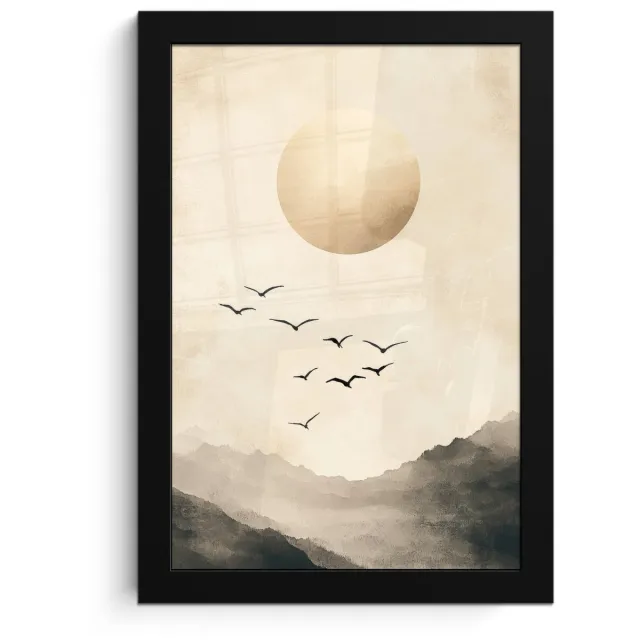 FrameYourWall Poster in lijst - Fotolijst 20x30 cm - Posters - Landschap - Japandi - vogel - Posterlijst zwart - Decoratie - Wanddecoratie woonkamer - Muurdecoratie slaapkamer