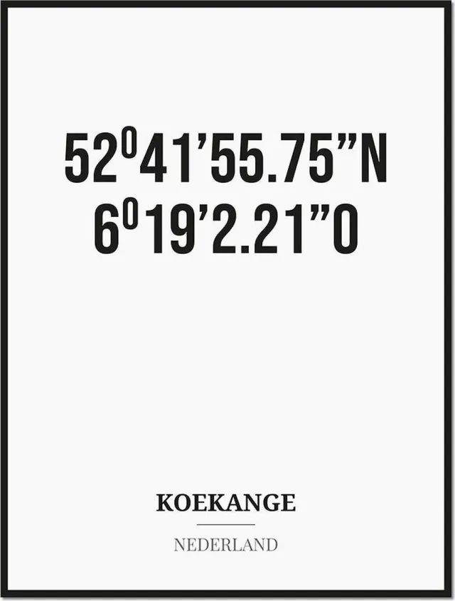 Studio216 Poster/kaart KOEKANGE met coördinaten zwart, wit