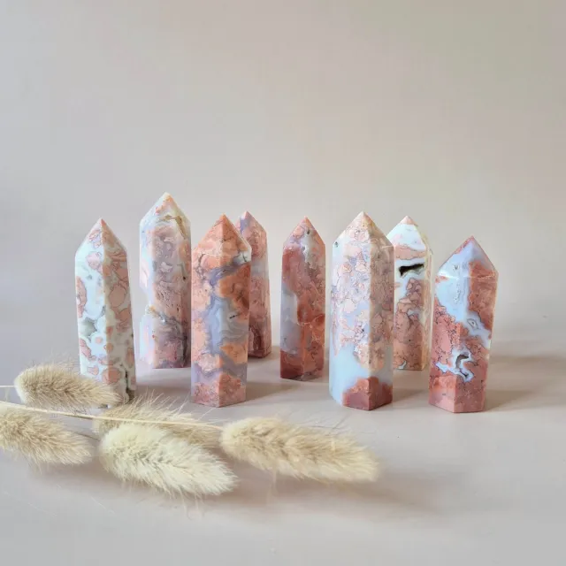 Moonlight Gemstones Edelsteen Druzy Petal Agate Toren – 7 tot 9 cm